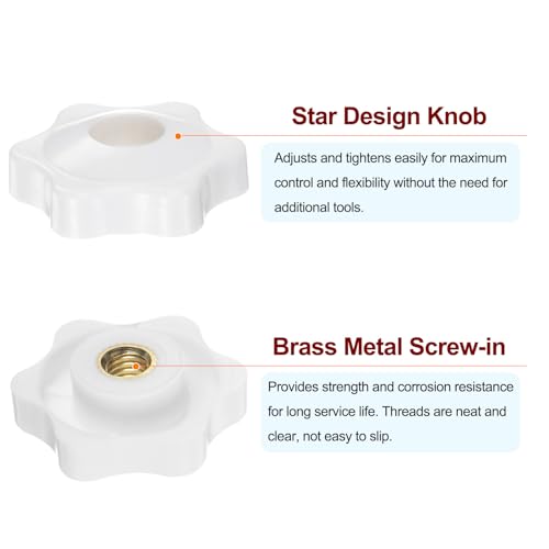 HARFINGTON 10pcs Star Knobs M6 Female Thread 32mm Head Plastic Through Hole Brass Screw-in Clamping Handles Threaded Hand Knobs, White - color: White, size: M6 x 32mm