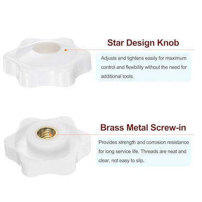 HARFINGTON 10pcs Star Knobs M6 Female Thread 32mm Head Plastic Through Hole Brass Screw-in Clamping Handles Threaded Hand Knobs, White - color: White, size: M6 x 32mm