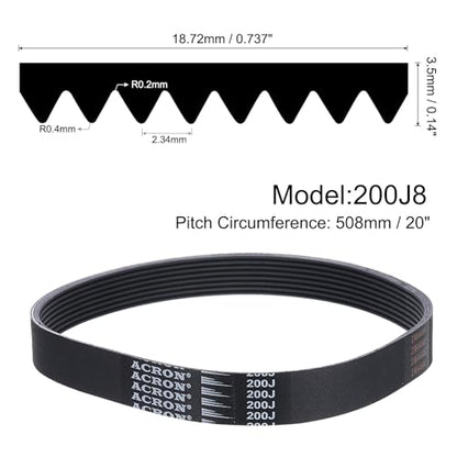 uxcell 200J8 PJ V-Ribbed Belt 8 Ribs 20" L x 0.74" W x 0.14" H, (EPDM) - size: 200J8