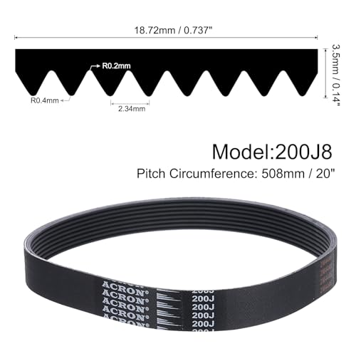 uxcell 200J8 PJ V-Ribbed Belt 8 Ribs 20" L x 0.74" W x 0.14" H, (EPDM) - size: 200J8