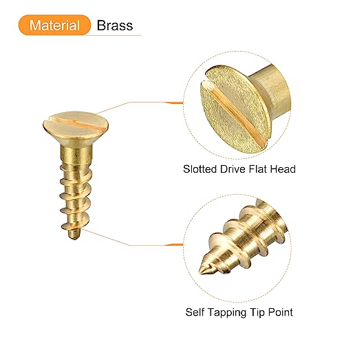 uxcell Brass Wood Screws, 30Pcs M5 x 20mm Slotted Drive Flat Head Self Tapping Screw Countersunk for Woodworking Furniture - size: M5 x 20mm