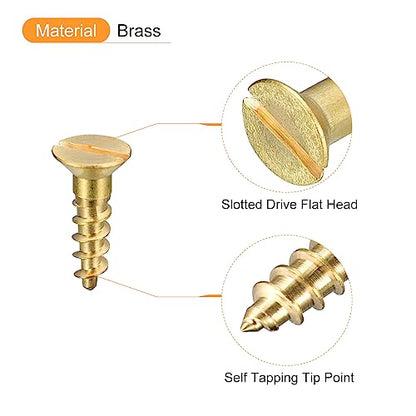 uxcell Brass Wood Screws, 30Pcs M5 x 20mm Slotted Drive Flat Head Self Tapping Screw Countersunk for Woodworking Furniture - size: M5 x 20mm