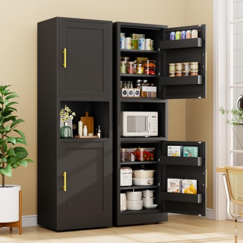 67" Freestanding Metal Pantry Cabinet, Tall Kitchen Food Storage Cupboard - color: Black, size: 15.75"D x 19.68"W x 67"H