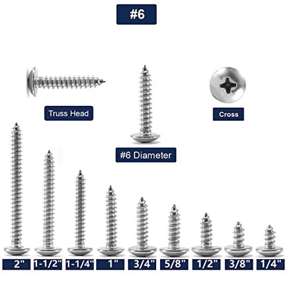 #6 x 1-1/2" Wood Screw 100Pcs Truss Head Phillips 18-8 (304) Stainless Steel Fast Self Tapping Screws by SG TZH - size: #6 x 1-1/2"