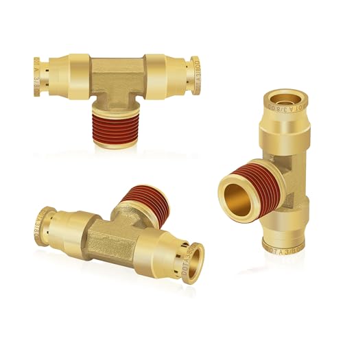 Siptenk 3/8" OD Tube x 3/8" NPT Thread Tee Brass Push to Connect Fittings - color: 3/8" OD & 3/8" NPT Tee