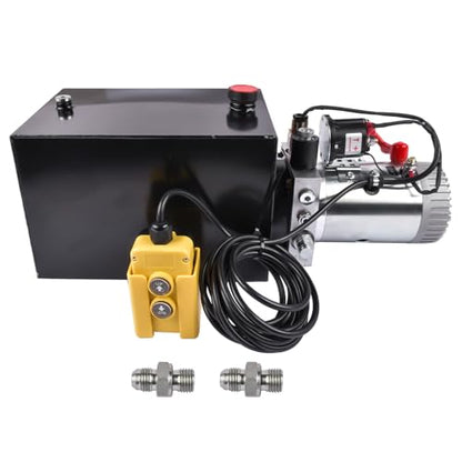 12V DC Hydraulic Pump 12 Quart Hydraulic Power Unit Single Acting with Steel Reservoir for Dump Trailer Truck Car Lift Unit Dynast
