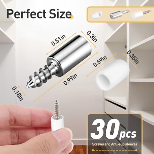 30 Pcs Self Tapping Screws Cabinet Laminate Support, Shelf Pins with Non-Slip Sleeve, Cabinet Shelf Pegs for Kitchen Utensils, Bookcases and Wardrobes, Fixed Support Self - Tapping Cross Screw - color: White, size: 30 PCS
