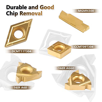 Lathe Turning Holders Threading Tools Threading Holders 21pcs - Metal Lathe Cutting Tools 7pcs 5/8" Boring Bar Set+14pcs Indexable Carbide Inserts Golden for Lathe Tools - color: 5/8" turning holder kits