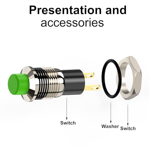 Push Button Switch, Self Locking Mini Switches Latching 10mm Round DC24V 0.5A Green Cap 5PCS - style: Green