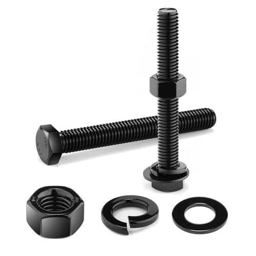 1/4-20 x 3-1/2" Hex Head Screw Bolt, Nuts, Flat & Lock Washers, 10Pcs 18-8 (304) Stainless Steel, Fully Threaded, Black Oxide by SG TZH - size: 1/4-20 x 3-1/2"