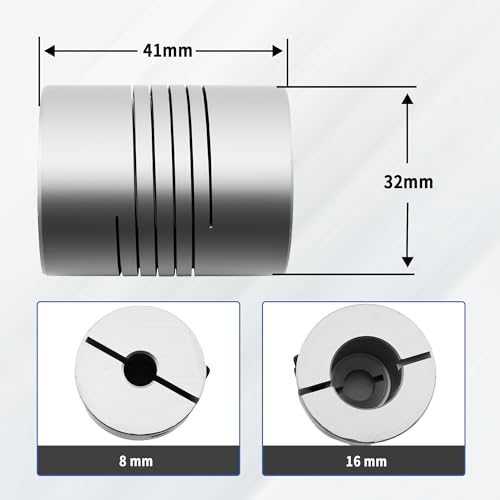8mm to 16mm Aluminum Alloy Shaft Coupling Flexible Coupler (32mm Diameter, 41mm Length) Stepper Motor Joint Connector for CNC Machine