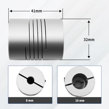 8mm to 16mm Aluminum Alloy Shaft Coupling Flexible Coupler (32mm Diameter, 41mm Length) Stepper Motor Joint Connector for CNC Machine