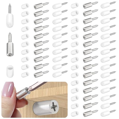 50 Pcs Self Tapping Screws Cabinet Laminate Support, Shelf Pins with Non-Slip Sleeve, Cabinet Shelf Pegs for Kitchen Utensils, Bookcases and Wardrobes, Fixed Support Self - Tapping Cross Screw - color: White, size: 50 PCS