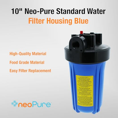 10-Inch Neo-Pure Water Filter Housing with Blue Sump and Black Cap, 3/4-Inch NPT Inlet/Outlet, Standard Cap with Pressure Relief, Fits 10" x 4.5" Cartridges - size: 3/4 Inch NPT, style: Pressure Relief