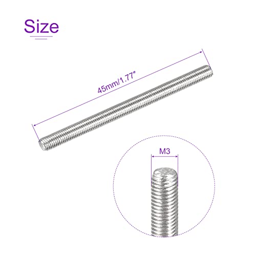 DMiotech 20 Pack M3 x 45mm Fully Threaded Rod 304 Stainless Steel Right Hand Threads Rod Bar Studs Clamps and U-Bolts - size: M3 x 45mm