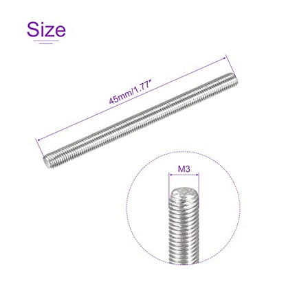 DMiotech 20 Pack M3 x 45mm Fully Threaded Rod 304 Stainless Steel Right Hand Threads Rod Bar Studs Clamps and U-Bolts - size: M3 x 45mm
