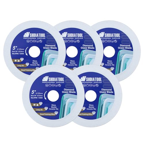 SHDIATOOL Diamond Glass Cutting Disc 5-Inch Saw Blade, Ultra-Thin Cut Off Wheel for Tile Ceramic Porcelain Marble 125mm (5 of Pack) - size: 5inch/125mm