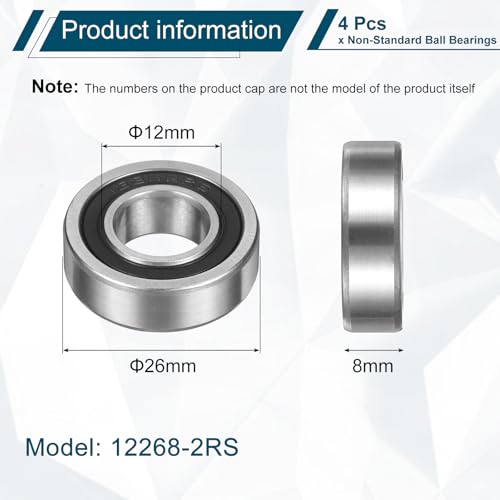 uxcell 4Pcs 12268-2RS Non-Standard Ball Bearings 12mm ID x26mm OD x8mm T - size: 12268-2RS