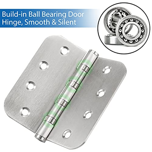 4'' Ball Bearing Door Hinges Stainless Steel Heavy Duty Hinges 4 x 4 inch with 5/8 Inch Radius Corners Commercial Grade 3 Pack (Silver) - color: Silver