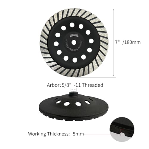 7 Inch Turbo Diamond Cup Wheel for Grinding and Cleaning Surface Stone Concrete Granite Marble Masonry Brick with 5/8-11 Threaded Angle Grinder Wheels Cup - style: 7 Inch 5/8"-11 Threaded
