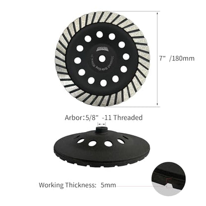 7 Inch Turbo Diamond Cup Wheel for Grinding and Cleaning Surface Stone Concrete Granite Marble Masonry Brick with 5/8-11 Threaded Angle Grinder Wheels Cup - style: 7 Inch 5/8"-11 Threaded