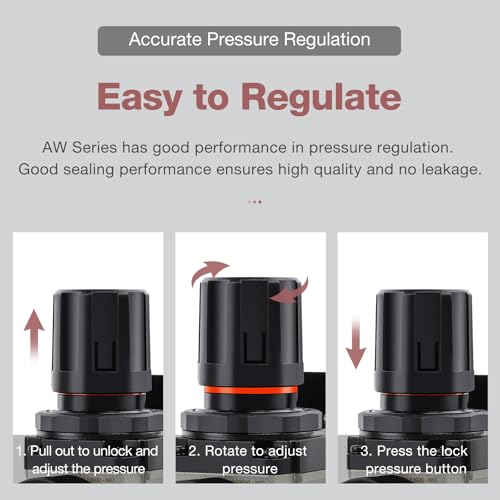 SNS 1/4''NPT Compressed Air Compressor Pressure Filter Regulator Piggyback Combo - Poly Bowl with Metal Guard, Semi-auto Drain, Bracket, with Gauge AW3000-N02A - color: Aw, size: 3000-N02