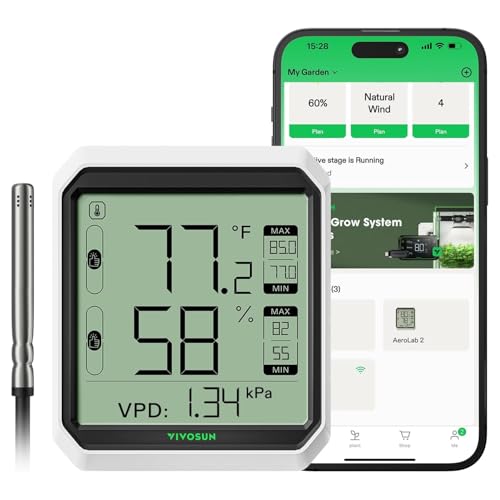 VIVOSUN Digital Hygrometer Thermometer, Humidity Meter with Probe, App - style: Thermometer with External Probe