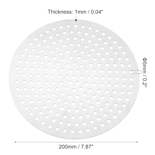 PATIKIL 8" Diameter 304 Stainless Steel Perforated Sheet, 0.2" Hole 19GA Expanded Metal Mesh Round Slices Plate Screen Decorative Meshes for Ventilation Grill Smoking, Silver Tone - size: 8inch