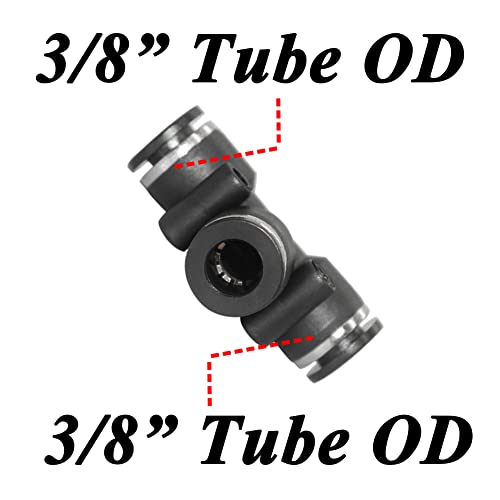 Pneumatic Tee Push to Connect Air Fittings 3/8" Tube OD PE-3/8 (Pack of 10) - size: 3/8" OD, style: Tee