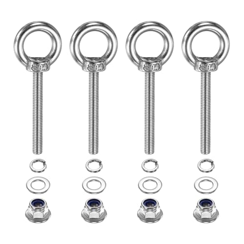 PATIKIL M5 x 40mm Shoulder Eye Bolt, 4 Pcs 304 Stainless Steel Lifting Ring Threaded Eye Bolt with Flange Lock Nuts Spring and Flat Washers for Hanging Tie Down Straps Outdoor Indoor - size: M5 x 40mm