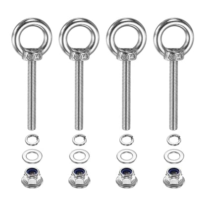 PATIKIL M5 x 40mm Shoulder Eye Bolt, 4 Pcs 304 Stainless Steel Lifting Ring Threaded Eye Bolt with Flange Lock Nuts Spring and Flat Washers for Hanging Tie Down Straps Outdoor Indoor - size: M5 x 40mm