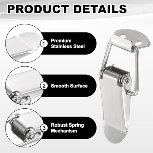 PATIKIL 4 Pcs Stainless Steel Spring Loaded Toggle Latch, 3" Tool Box Catch Hasp Clamp Lock with Mounting Screws for Cabinet Door Barn Wooden Case Chest - size: 3 Inch