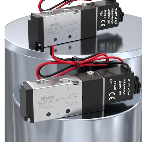 4V210-08 5/2 Way Pneumatic Solenoid Valve, 110V AC Single Solenoid Pilot Operated, Electric Air Control Valve for Air Cylinders, Automation (4V210-08 AC110V/Out of line) - color: Out of line/AC110V