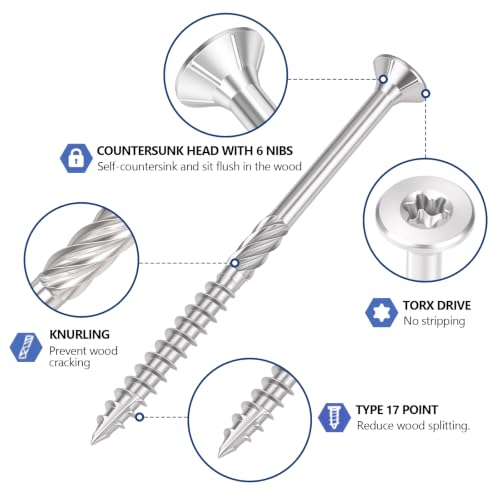 #10x2-1/2 inch Stainless Steel Deck Screws 120 PCS Wood Screws with T25 Bit - size: #10*2-1/2"-120pcs