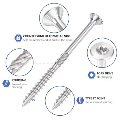 #10x2 inch Stainless Steel Deck Screws 360 PCS Wood Screws with T25 Bit - size: #10*2"-360pcs