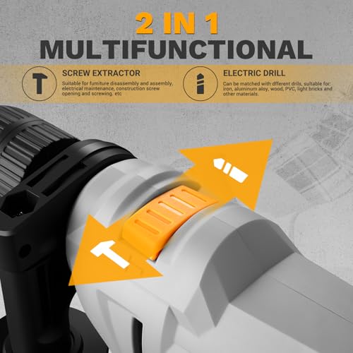 DEKOPRO 6-Amp 1/2-Inch Hammer Drill, Variable Speed Electric Corded Hammer Drill with 12pcs Bit for Concrete & Wood, 2 Functions in 1 with Keyed Metal Chuck, 360° Rotating Handle
