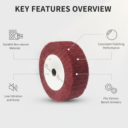 6'' X 2'' Extra Thick Non-Woven Polishing Wheels with 20mm Arbor - style: 1px 6“x2" Red