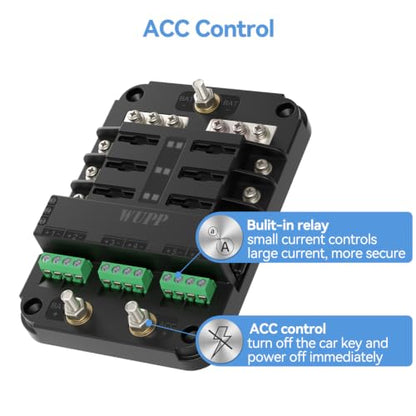 WUPP 12V Fuse Block with Relay, 6 Way Fuse Box with Acc Control, Universal Fuse Block and Relay Kit for Cars Trucks Marine Boat - size: 6 Way with Relay