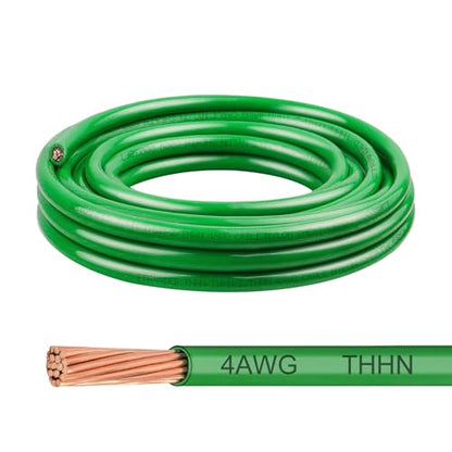THHN Wire 4 Gauge 10 FT, 4 AWG Stranded OFC Copper Electrical Building Wire with Nylon Jacket PVC Insulation, Rated 600V for Residential, Industrial, CNC, Ground (4 Gauge, Green) - color: Green, size: 4 AWG 10FT