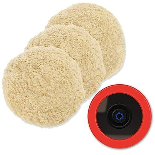 Wool Polishing Pads, SPTA 6"(150mm) 100% Natural Wool Buffing Pad with Hook & Loop Backing 4pcs Set Come with 5/8-11 Thread Backing Plate for Car Polishing, Buffing and Cutting - size: 6inch (150mm)