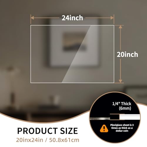 2-Pack 20" x 24" Plexiglass Sheets 1/4 inch Thick (6mm) - size: 20" x 24", 6mm Thick