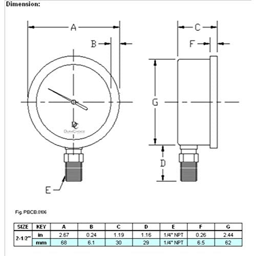 2-1/2" Oil Filled Pressure Gauge, 0-1500 PSI, 1/4" NPT - size: [0-1,500 PSI]