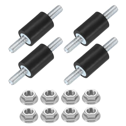 uxcell 4Pcs M4 x 10mm Rubber Mounts, 15 x 10mm Cylindrical Anti Vibration Isolator Studs Shock Absorber Double Studs with Nuts for Car Bobbin Generator Air Compressors - size: M4 x 10mm, 15 x 10mm