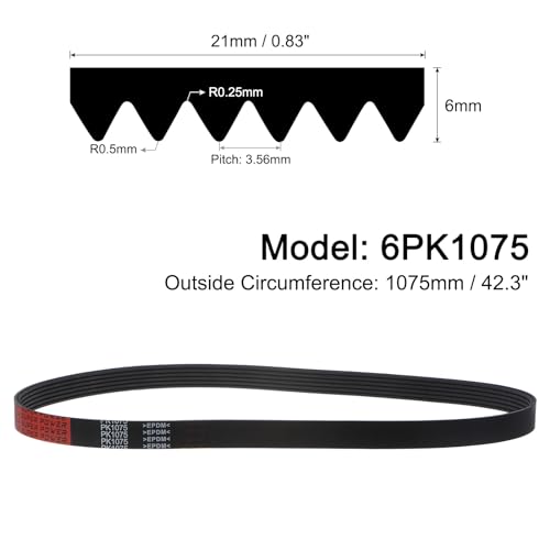 uxcell 6K423/6PK1075 Serpentine Belt 6 Ribs 1075mm Length x 21mm Width x 5mm Height, EPDM Poly V Belt, Multi Wedge Micro V Belt for Vehicle - size: 6PK1075
