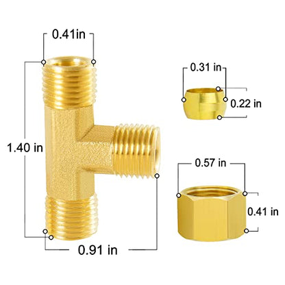 ChillWaves Brass Tee Compression Tube Fitting, 1/4" OD x 1/4" OD x 1/4" OD Compression Union Connector(5-PACK) - size: 1/4" OD x 1/4" OD x 1/4" OD