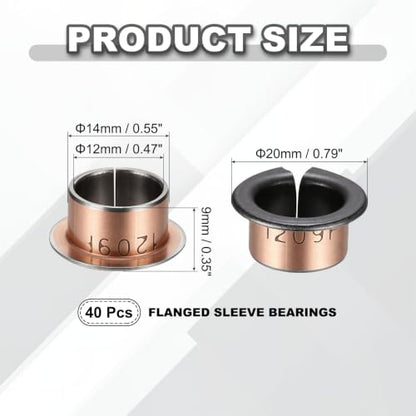 uxcell 40Pcs Flanged Sleeve Bearing, 12mm Bore x 14mm OD x 9mm Length - size: 12×14×9mm