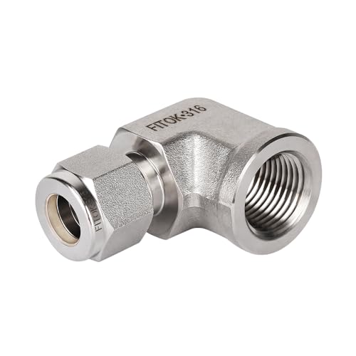 316 Stainless Steel Compression Tube Fitting Female Elbow 1/2" Tube OD x 1/2" Female NPT 4900 psi, SS-LF-FL8-NS8 - size: 1/2" OD x 1/2" FNPT