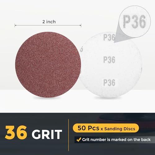 HARFINGTON 50 Pcs 2 Inch Sanding Discs 36 Grit Red Aluminum Oxide - size: 2 Inch(36 Grit)