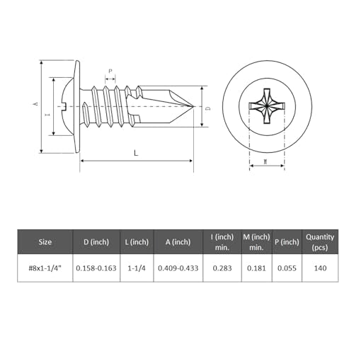 VGBUY 140Pcs #8 x 1-1/4" Self Drilling Screws for Metal,410 Stainless Steel Black Zinc Plated,Self Tapping Sheet Metal Screws,Modified Truss Head - color: Black Modified Truss Head, size: #8 x 1-1/4 inch