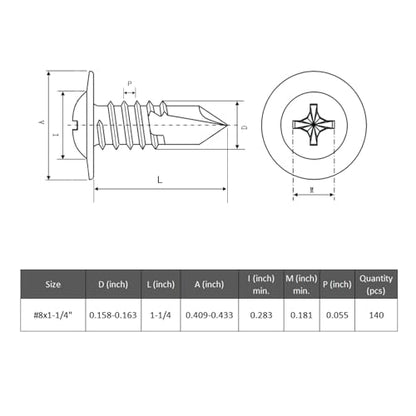 VGBUY 140Pcs #8 x 1-1/4" Self Drilling Screws for Metal,410 Stainless Steel Black Zinc Plated,Self Tapping Sheet Metal Screws,Modified Truss Head - color: Black Modified Truss Head, size: #8 x 1-1/4 inch